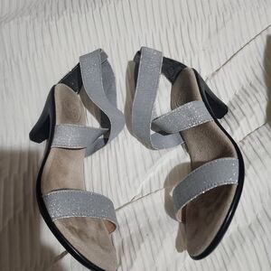 Silver Strappy Low Heel Sandals - Women's